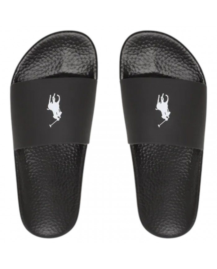 Ciabatta Uomo Ralph Lauren Pony Logo Polo Slide in Eva Black