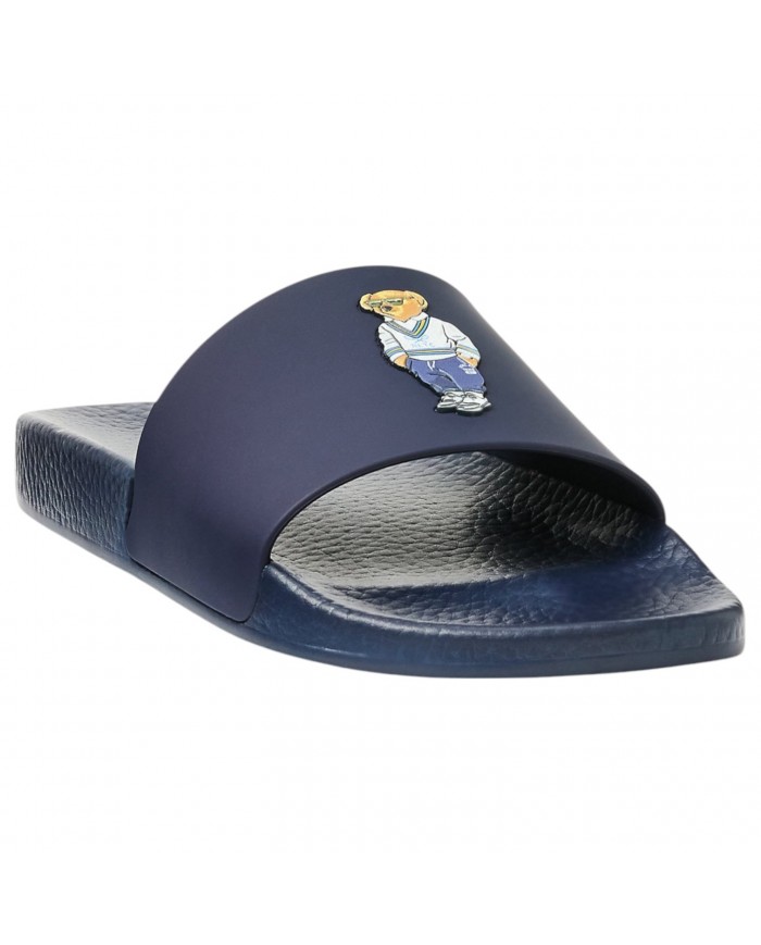 Ciabatta Uomo Ralph Lauren Polo Bear Logo Polo Slide in Eva Navy