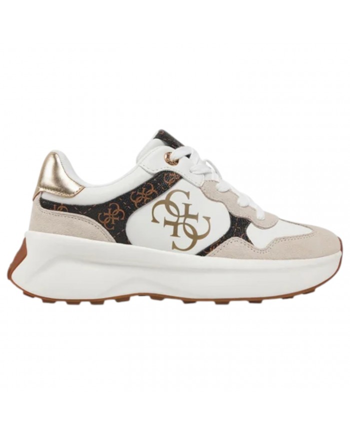 Sneaker Donna Guess Runner Luckei 4G Logo Leather White Brown