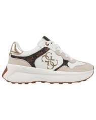 Sneaker Donna Guess Runner Luckei 4G Logo Leather White Brown