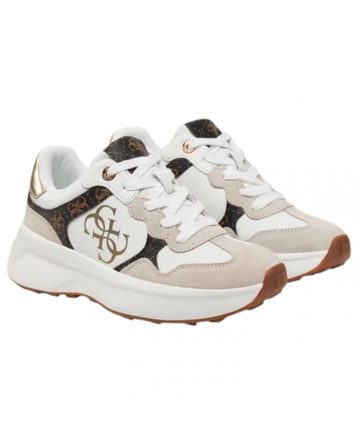 Sneaker Donna Guess Runner Luckei 4G Logo Leather White Brown