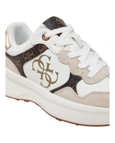 Sneaker Donna Guess Runner Luckei 4G Logo Leather White Brown