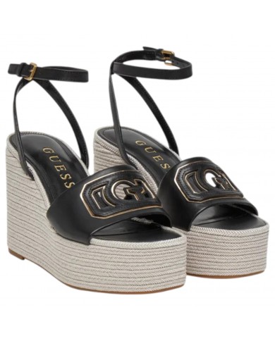 Sandalo Donna Guess Zeppa Tanvee G Logo Tacco 12 cm Leather Black