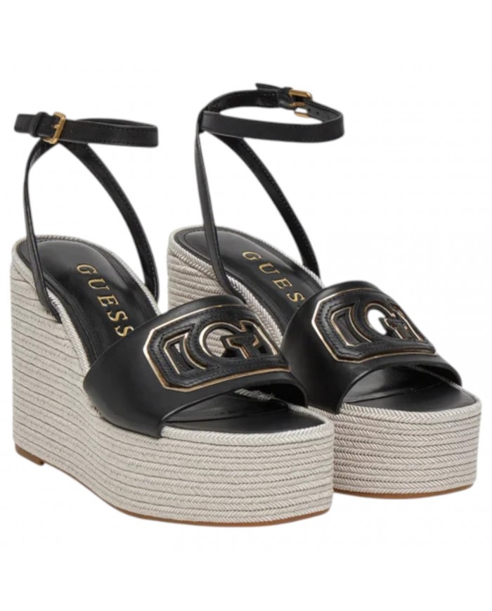 Sandalo Donna Guess Zeppa Tanvee G Logo Tacco 12 cm Leather Black