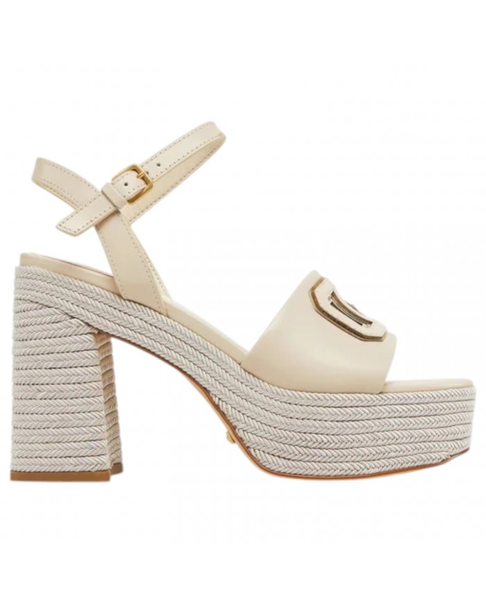Sandalo Donna Guess Formal G Logo Tacco 12 cm Leather Cream