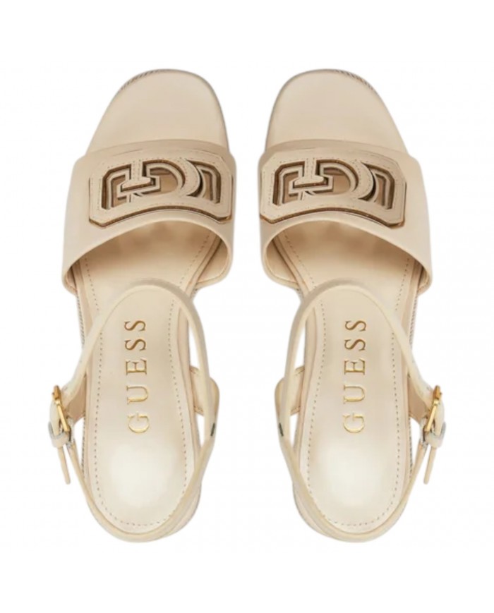 Sandalo Donna Guess Formal G Logo Tacco 12 cm Leather Cream