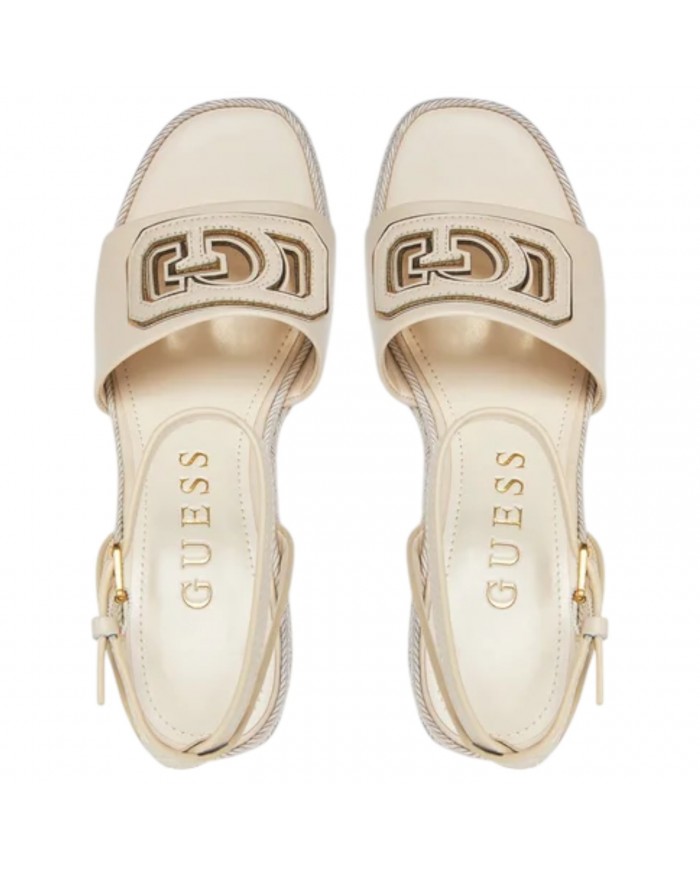 Sandalo Donna Guess Zeppa Tanvee G Logo Tacco 12 cm Leather Cream