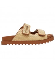 Sandalo Donna Guess Ciabatta Fadelize Guess Logo Doppio Strap Rafia Leather Tan