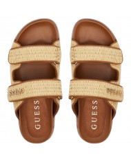 Sandalo Donna Guess Ciabatta Fadelize Guess Logo Doppio Strap Rafia Leather Tan
