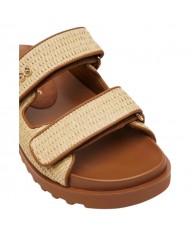 Sandalo Donna Guess Ciabatta Fadelize Guess Logo Doppio Strap Rafia Leather Tan