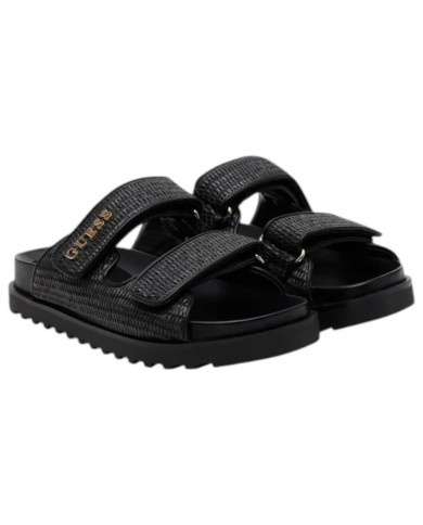 Sandalo Donna Guess Ciabatta Fadelize Guess Logo Doppio Strap Rafia Leather Black