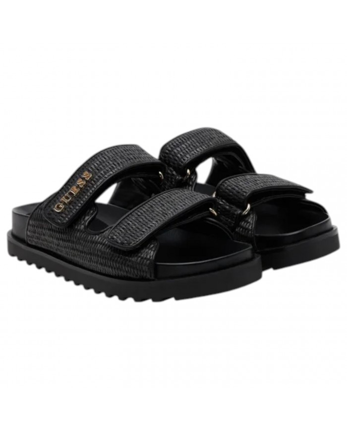 Sandalo Donna Guess Ciabatta Fadelize Guess Logo Doppio Strap Rafia Leather Black