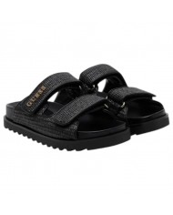 Sandalo Donna Guess Ciabatta Fadelize Guess Logo Doppio Strap Rafia Leather Black