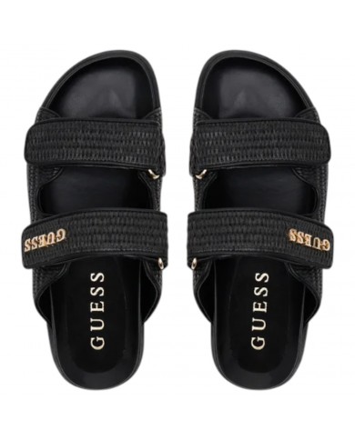 Sandalo Donna Guess Ciabatta Fadelize Guess Logo Doppio Strap Rafia Leather Black