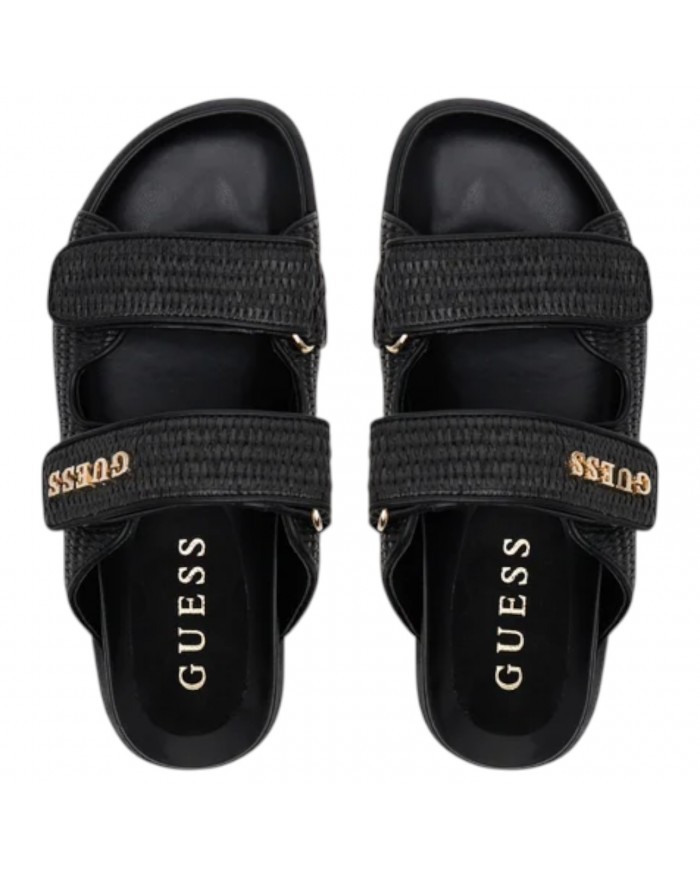 Sandalo Donna Guess Ciabatta Fadelize Guess Logo Doppio Strap Rafia Leather Black