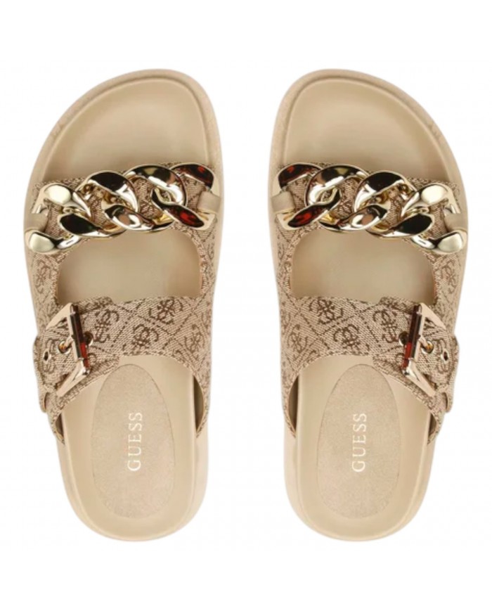 Sandalo Donna Guess Ciabatta Fatema 4G Logo Beige