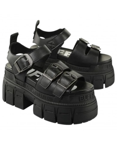 Sandalo Buffalo Donna Gospher Sandal Plateau Vegan Leather Black