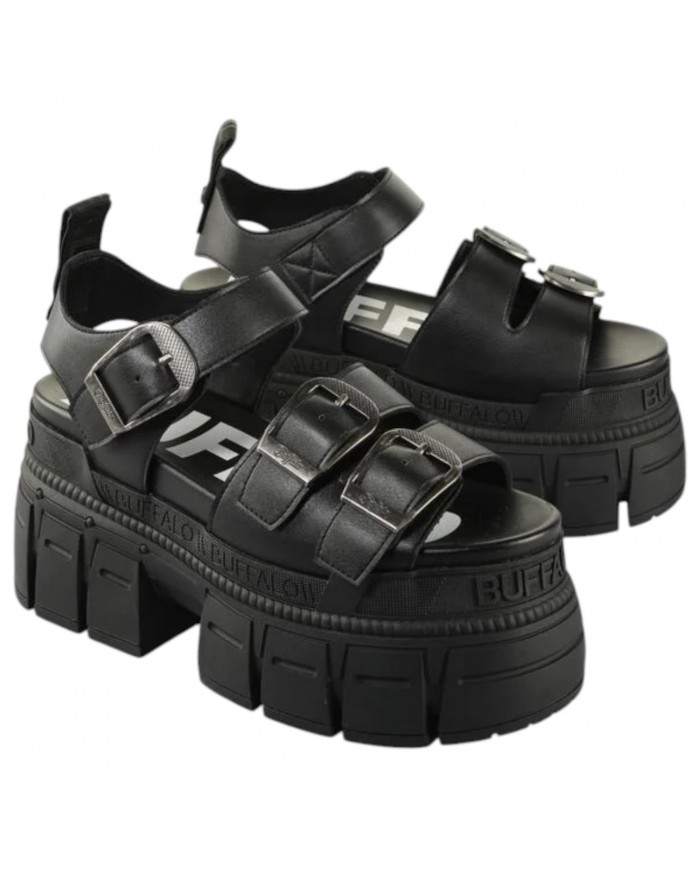Sandalo Buffalo Donna Gospher Sandal Plateau Vegan Leather Black