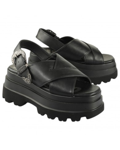 Sandalo Buffalo Donna Jupiter Cross West Platform Vegan Leather Black