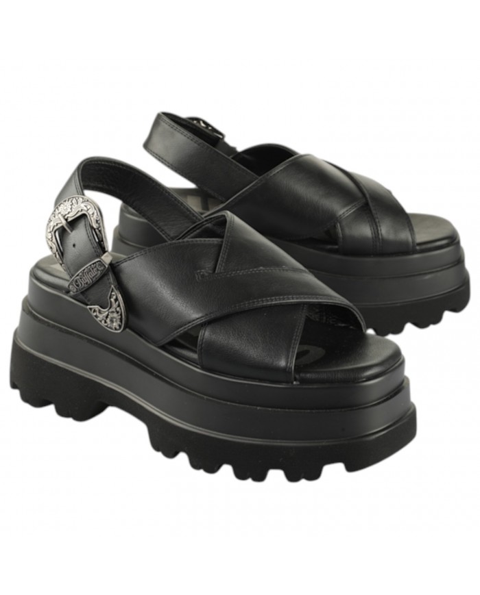 Sandalo Buffalo Donna Jupiter Cross West Platform Vegan Leather Black