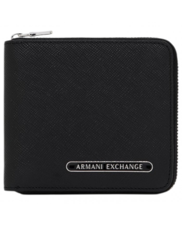 Portafoglio Armani Exchange Uomo Con Zip Saffiano Leather Black