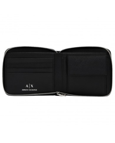 Portafoglio Armani Exchange Uomo Con Zip Saffiano Leather Black