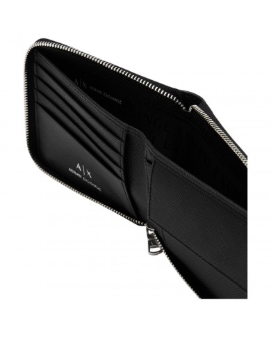 Portafoglio Armani Exchange Uomo Con Zip Saffiano Leather Black
