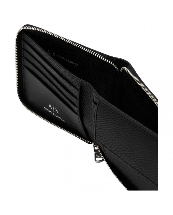 Portafoglio Armani Exchange Uomo Con Zip Saffiano Leather Black