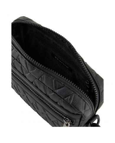Pochette Uomo Armani Exchange Monogram Logo Embossed Leather Black
