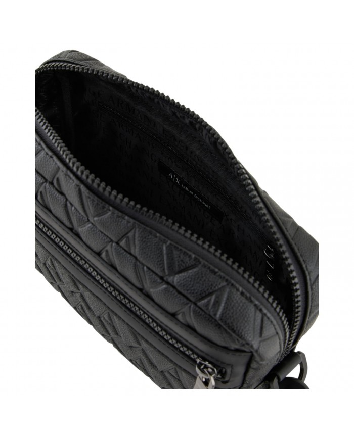 Pochette Uomo Armani Exchange Monogram Logo Embossed Leather Black
