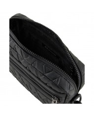 Pochette Uomo Armani Exchange Monogram Logo Embossed Leather Black