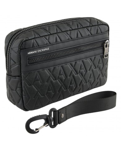 Pochette Uomo Armani Exchange Monogram Logo Embossed Leather Black