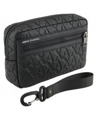 Pochette Uomo Armani Exchange Monogram Logo Embossed Leather Black