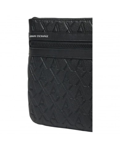 Borsello Uomo Armani Exchange Stripes Monogram Logo Leather Black