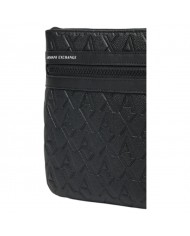 Borsello Uomo Armani Exchange Stripes Monogram Logo Leather Black