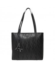Shopper Armani Exchange Donna Monogram Logo Traslucido Leather Black