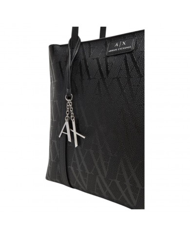 Shopper Armani Exchange Donna Monogram Logo Traslucido Leather Black