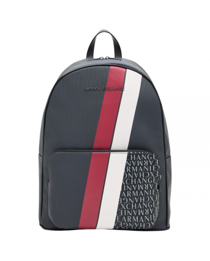 Zaino Uomo Armani Exchange Stripes Monogram Logo Backpack Leather Ebony Cardinal Grey