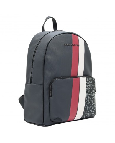 Zaino Uomo Armani Exchange Stripes Monogram Logo Backpack Leather Ebony Cardinal Grey