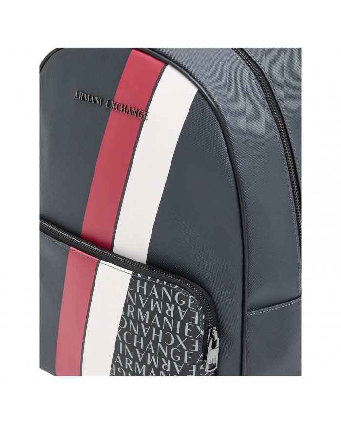 Zaino Uomo Armani Exchange Stripes Monogram Logo Backpack Leather Ebony Cardinal Grey