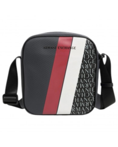 Borsello Uomo Armani Exchange Stripes Monogram Logo Leather Ebony Cardinal Grey