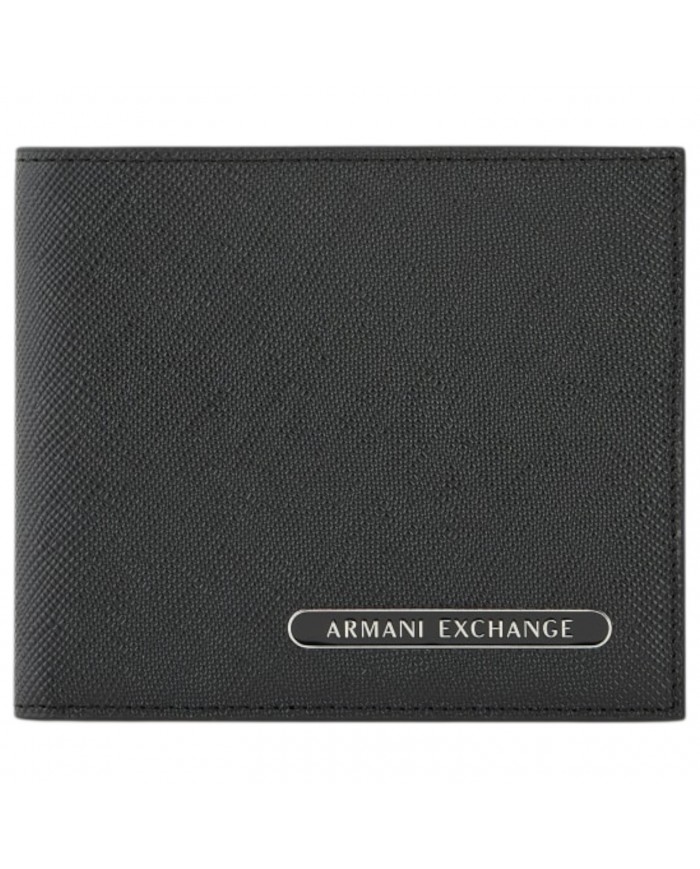 Portafoglio Armani Exchange Uomo Line Logo Con Portamonete Saffiano Leather Black