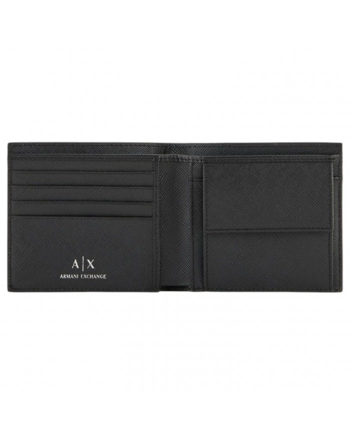 Portafoglio Armani Exchange Uomo Line Logo Con Portamonete Saffiano Leather Black