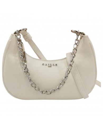 Borsa A Spalla Gaelle Donna Con Tracolla Metal Logo Saffiano Leather White