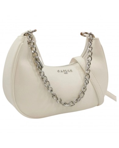 Borsa A Spalla Gaelle Donna Con Tracolla Metal Logo Saffiano Leather White