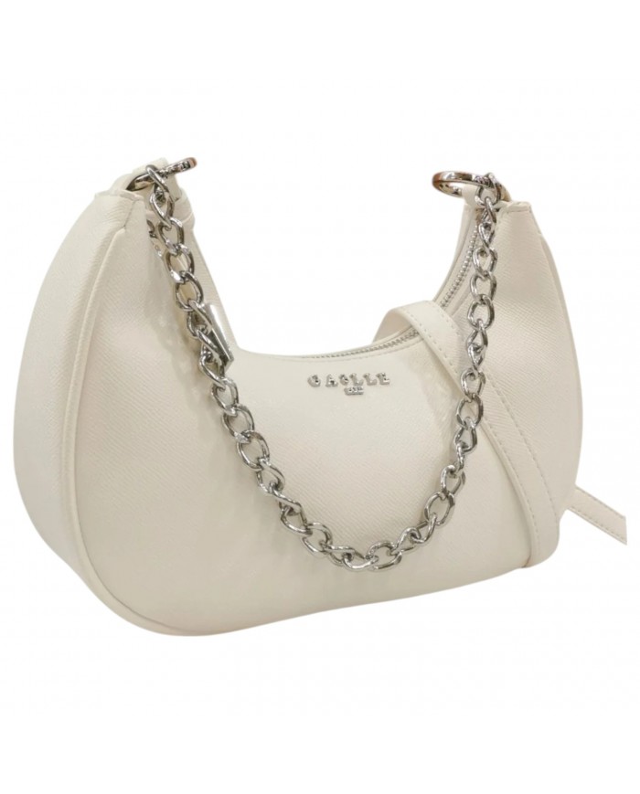 Borsa A Spalla Gaelle Donna Con Tracolla Metal Logo Saffiano Leather White