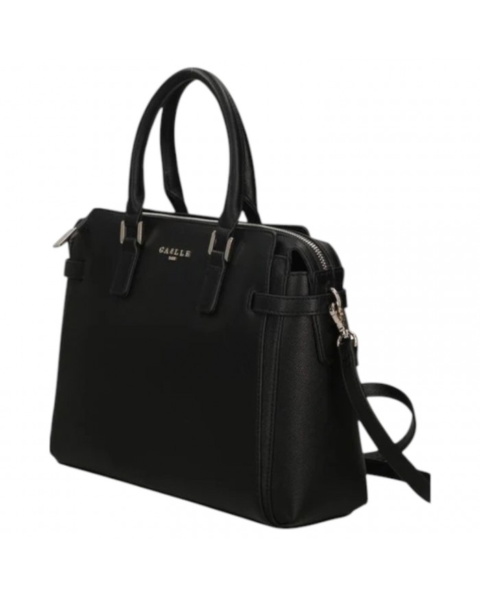 Borsa A Spalla Gaelle Donna Con Tracolla Metal Logo Leather Black