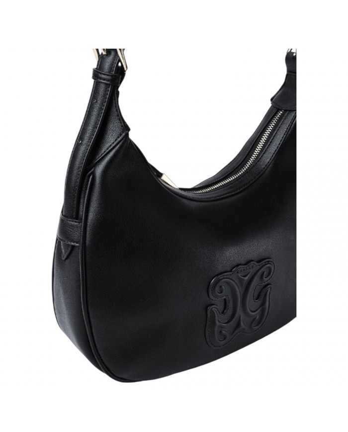 Borsa A Spalla Gaelle Donna Reg Hobo Bag Embossed Logo Leather Black