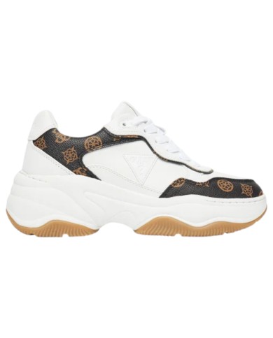 Sneakers Guess Donna Hapyy 3 Platform 4G Logo Peony Leather White Brown