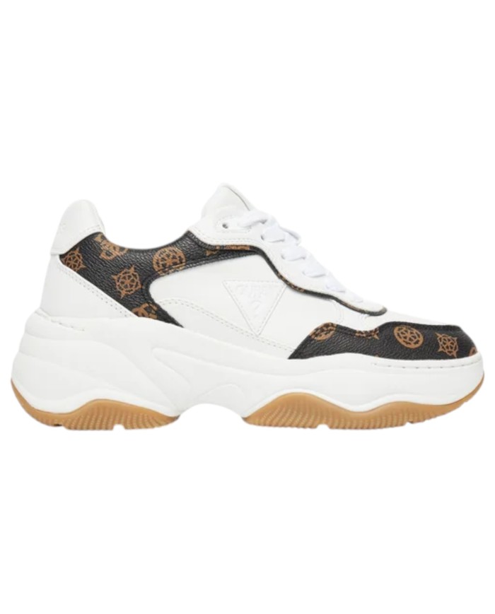 Sneakers Guess Donna Hapyy 3 Platform 4G Logo Peony Leather White Brown